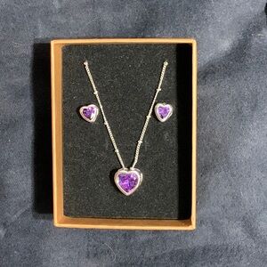 Purple Heart Necklace & Earring Set Made w/Swarovski Elements